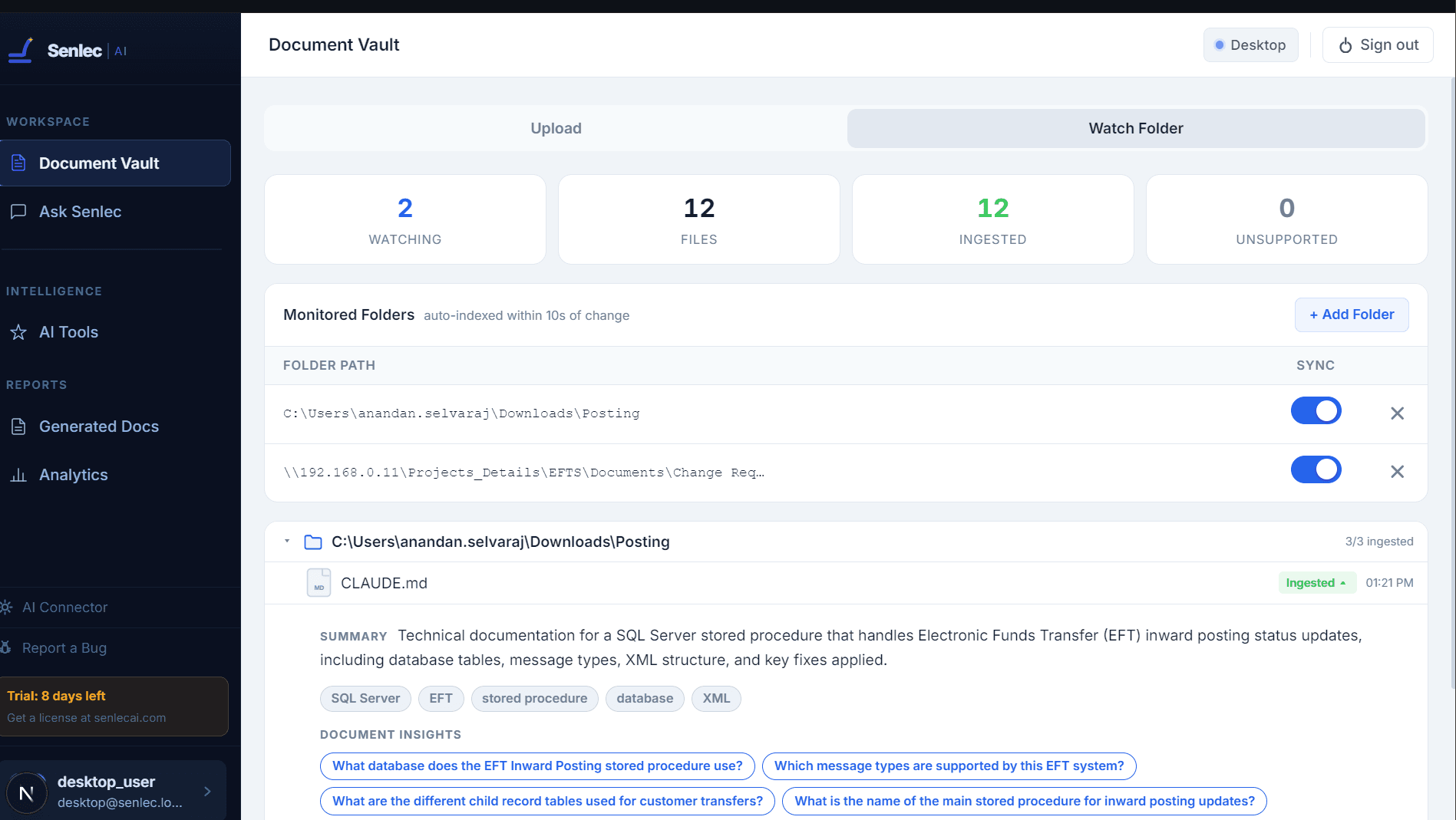 Senlec AI Watch Folder — auto document ingestion