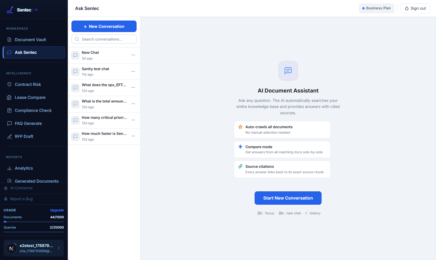 Senlec AI Tools hub — Contract Risk, Lease Compare, Compliance